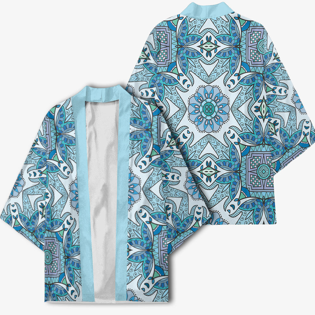 Indian Mandala Pattern Kimono Blue Geometric Floral Mandala