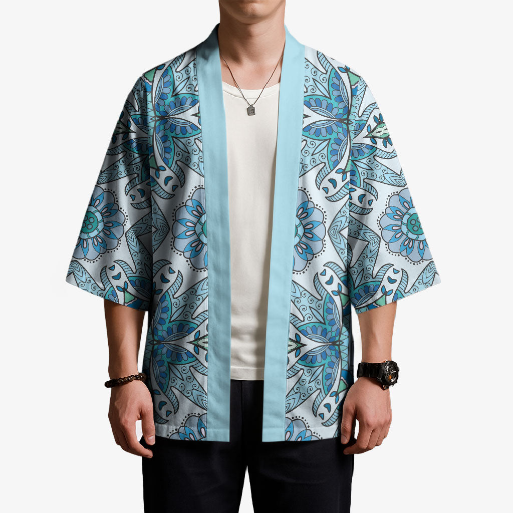 Indian Mandala Pattern Kimono Blue Geometric Floral Mandala
