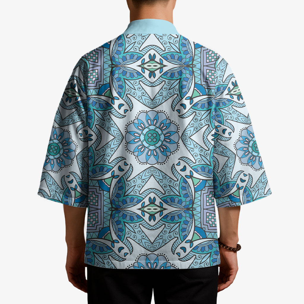 Indian Mandala Pattern Kimono Blue Geometric Floral Mandala