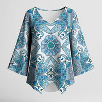 Indian Mandala Pattern Kimono Sleeve Blouse Blue Geometric Floral Mandala