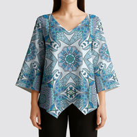 Indian Mandala Pattern Kimono Sleeve Blouse Blue Geometric Floral Mandala