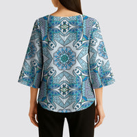 Indian Mandala Pattern Kimono Sleeve Blouse Blue Geometric Floral Mandala