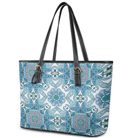 Indian Mandala Pattern Leather Tote Bag Blue Geometric Floral Mandala