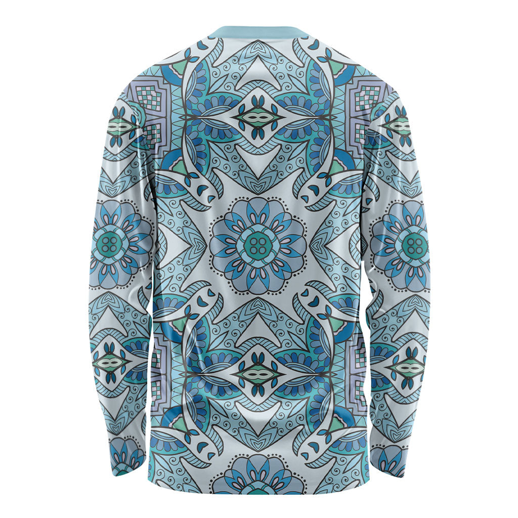 Indian Mandala Pattern Long Sleeve Shirt Blue Geometric Floral Mandala