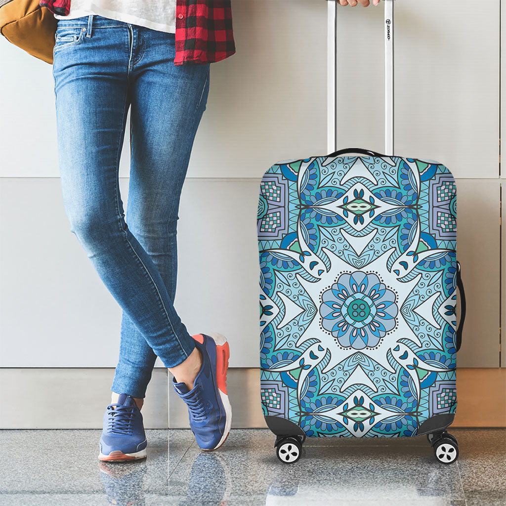 Indian Mandala Pattern Luggage Cover Blue Geometric Floral Mandala