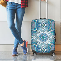 Indian Mandala Pattern Luggage Cover Blue Geometric Floral Mandala