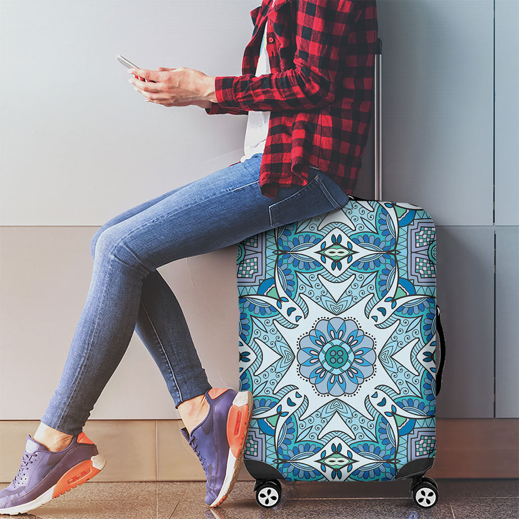 Indian Mandala Pattern Luggage Cover Blue Geometric Floral Mandala