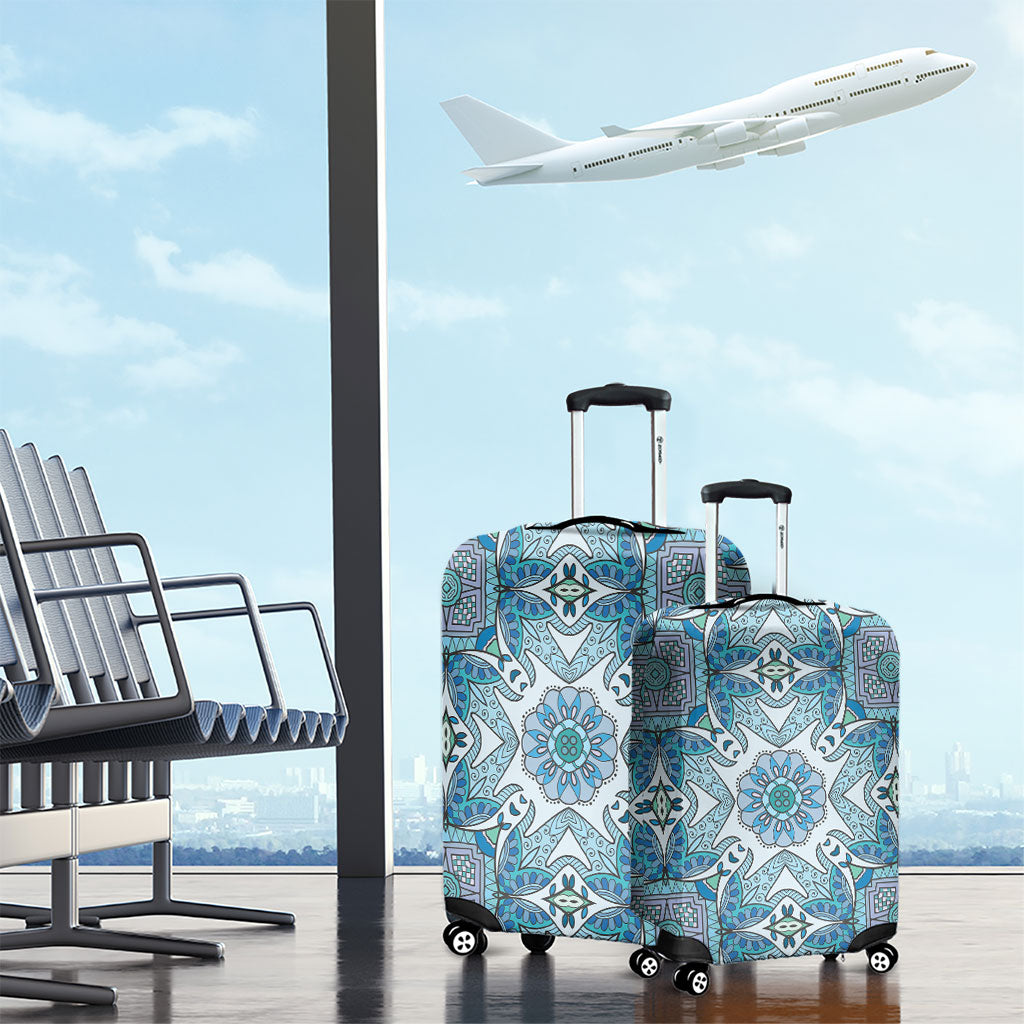 Indian Mandala Pattern Luggage Cover Blue Geometric Floral Mandala