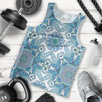 Indian Mandala Pattern Men Tank Top Blue Geometric Floral Mandala