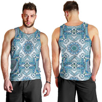 Indian Mandala Pattern Men Tank Top Blue Geometric Floral Mandala