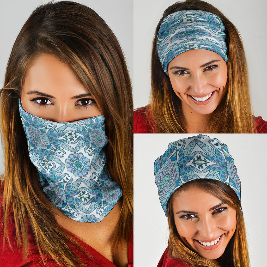 Indian Mandala Pattern Neck Gaiter Blue Geometric Floral Mandala