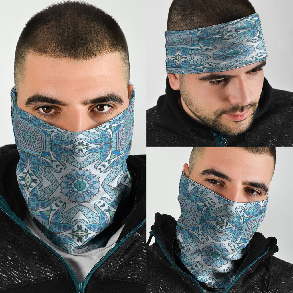 Indian Mandala Pattern Neck Gaiter Blue Geometric Floral Mandala