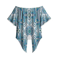 Indian Mandala Pattern Off Shoulder Wrap Waist Top Blue Geometric Floral Mandala