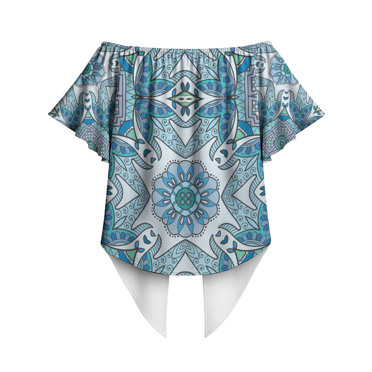 Indian Mandala Pattern Off Shoulder Wrap Waist Top Blue Geometric Floral Mandala