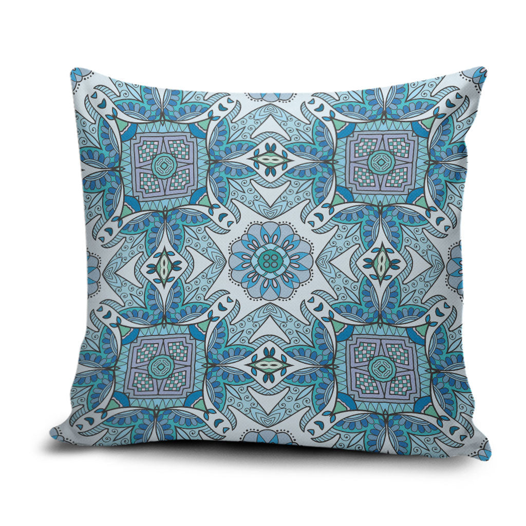 Indian Mandala Pattern Pillow Cover Blue Geometric Floral Mandala