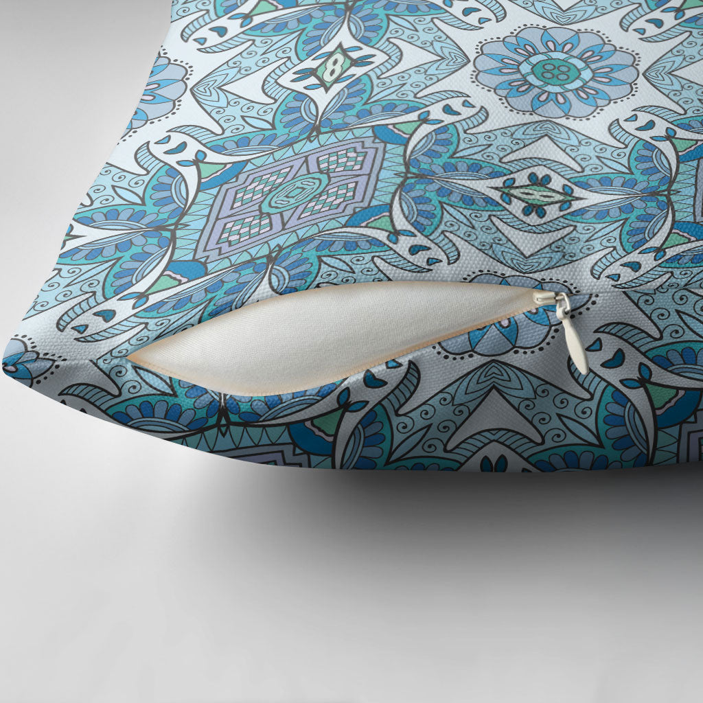 Indian Mandala Pattern Pillow Cover Blue Geometric Floral Mandala