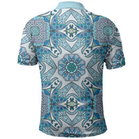 Indian Mandala Pattern Polo Shirt Blue Geometric Floral Mandala