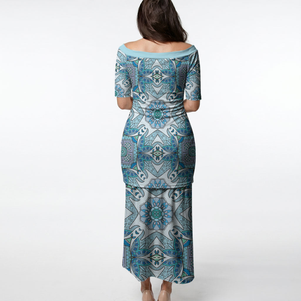 Indian Mandala Pattern Puletasi Blue Geometric Floral Mandala