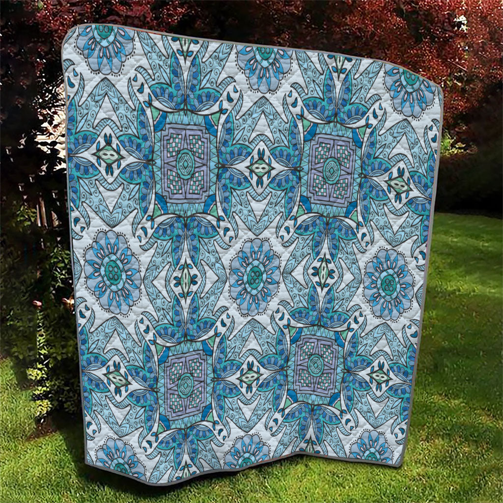 Indian Mandala Pattern Quilt Blue Geometric Floral Mandala
