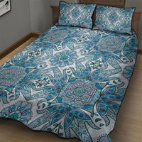 Indian Mandala Pattern Quilt Bed Set Blue Geometric Floral Mandala
