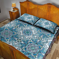 Indian Mandala Pattern Quilt Bed Set Blue Geometric Floral Mandala