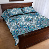 Indian Mandala Pattern Quilt Bed Set Blue Geometric Floral Mandala