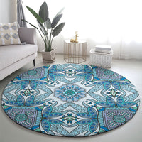 Indian Mandala Pattern Round Carpet Blue Geometric Floral Mandala