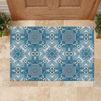 Indian Mandala Pattern Rubber Doormat Blue Geometric Floral Mandala