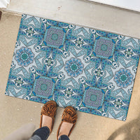 Indian Mandala Pattern Rubber Doormat Blue Geometric Floral Mandala