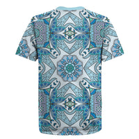 Indian Mandala Pattern Rugby Jersey Blue Geometric Floral Mandala