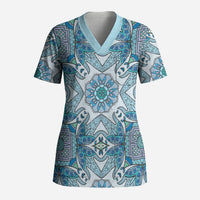 Indian Mandala Pattern Scrub Top Blue Geometric Floral Mandala