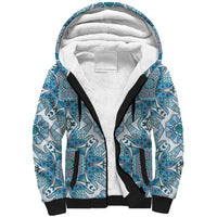 Indian Mandala Pattern Sherpa Hoodie Blue Geometric Floral Mandala