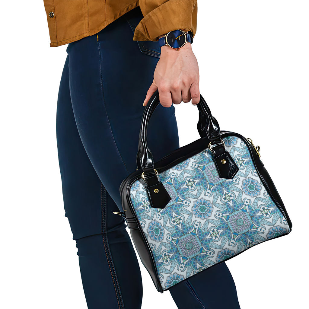 Indian Mandala Pattern Shoulder Handbag Blue Geometric Floral Mandala