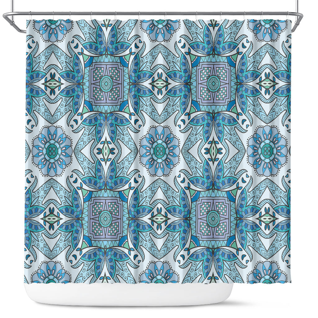 Indian Mandala Pattern Shower Curtain Blue Geometric Floral Mandala