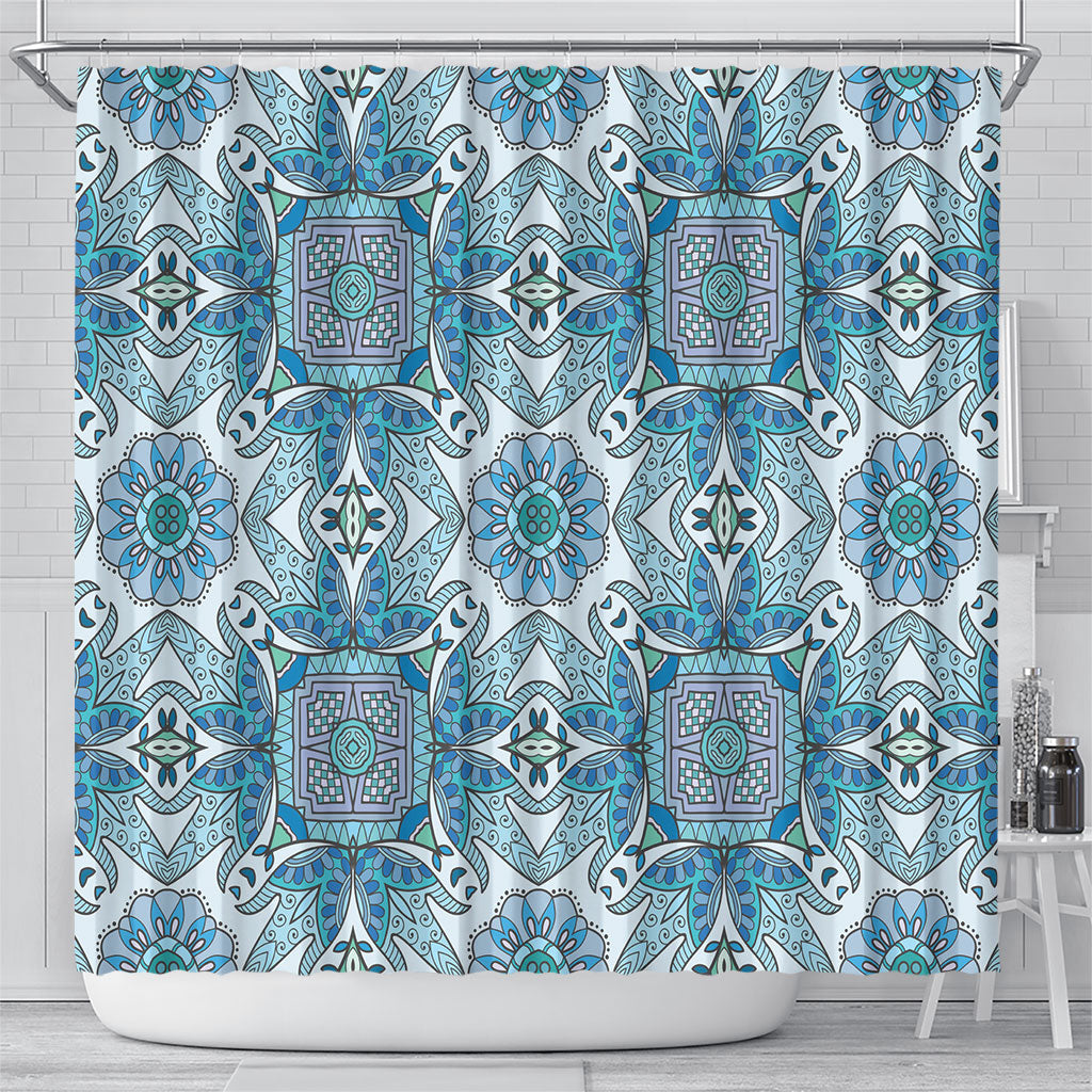 Indian Mandala Pattern Shower Curtain Blue Geometric Floral Mandala
