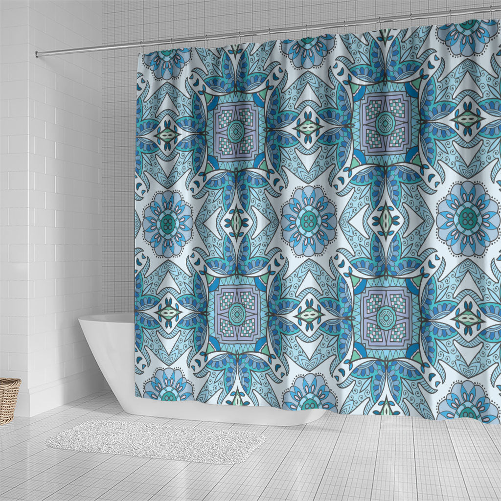Indian Mandala Pattern Shower Curtain Blue Geometric Floral Mandala