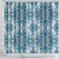 Indian Mandala Pattern Shower Curtain Blue Geometric Floral Mandala