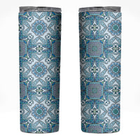 Indian Mandala Pattern Skinny Tumbler Blue Geometric Floral Mandala