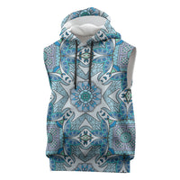 Indian Mandala Pattern Sleeveless Hoodie Blue Geometric Floral Mandala