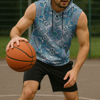 Indian Mandala Pattern Sleeveless Hoodie Blue Geometric Floral Mandala