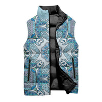 Indian Mandala Pattern Sleeveless Puffer Jacket Blue Geometric Floral Mandala
