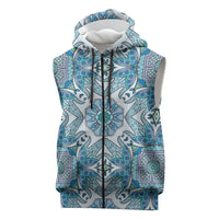 Indian Mandala Pattern Sleeveless Zip Hoodie Blue Geometric Floral Mandala
