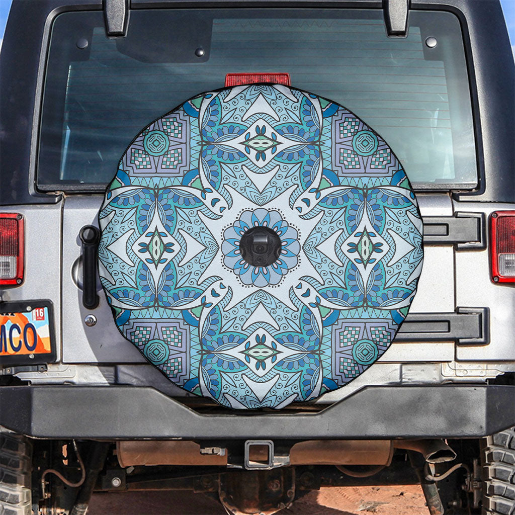 Indian Mandala Pattern Spare Tire Cover Blue Geometric Floral Mandala