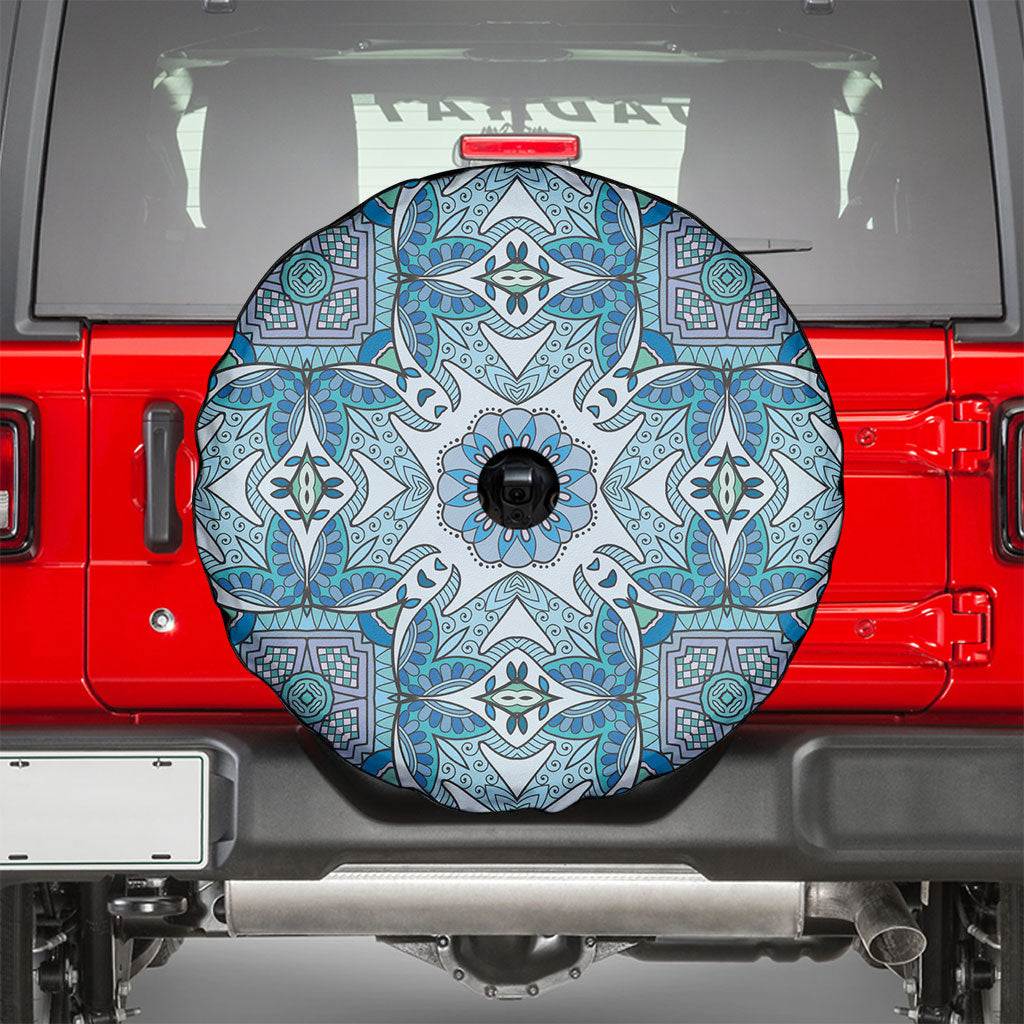Indian Mandala Pattern Spare Tire Cover Blue Geometric Floral Mandala