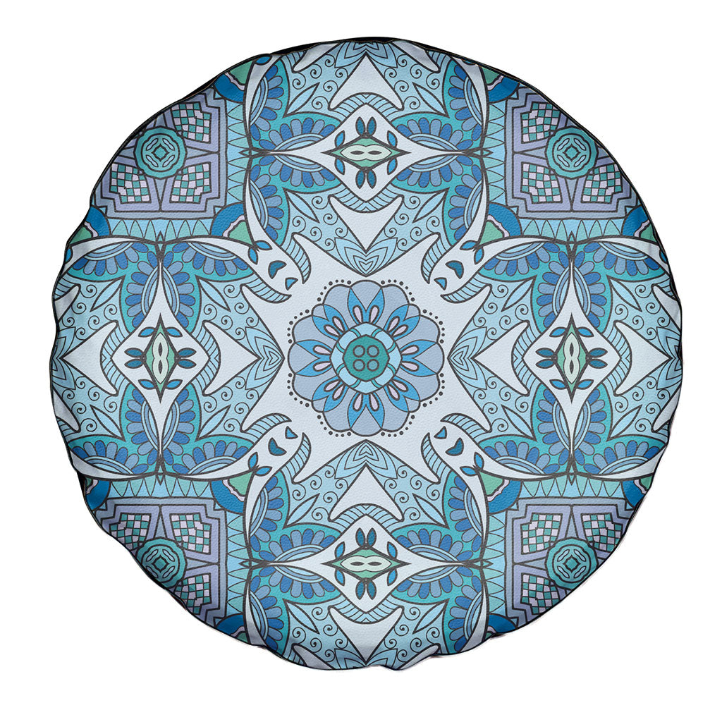 Indian Mandala Pattern Spare Tire Cover Blue Geometric Floral Mandala