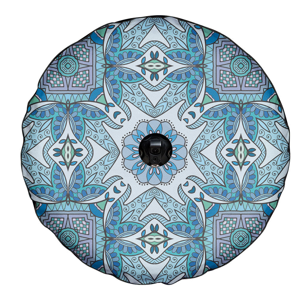 Indian Mandala Pattern Spare Tire Cover Blue Geometric Floral Mandala