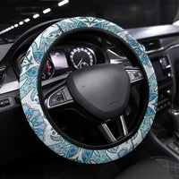 Indian Mandala Pattern Steering Wheel Cover Blue Geometric Floral Mandala