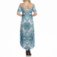 Indian Mandala Pattern Summer Maxi Dress Blue Geometric Floral Mandala
