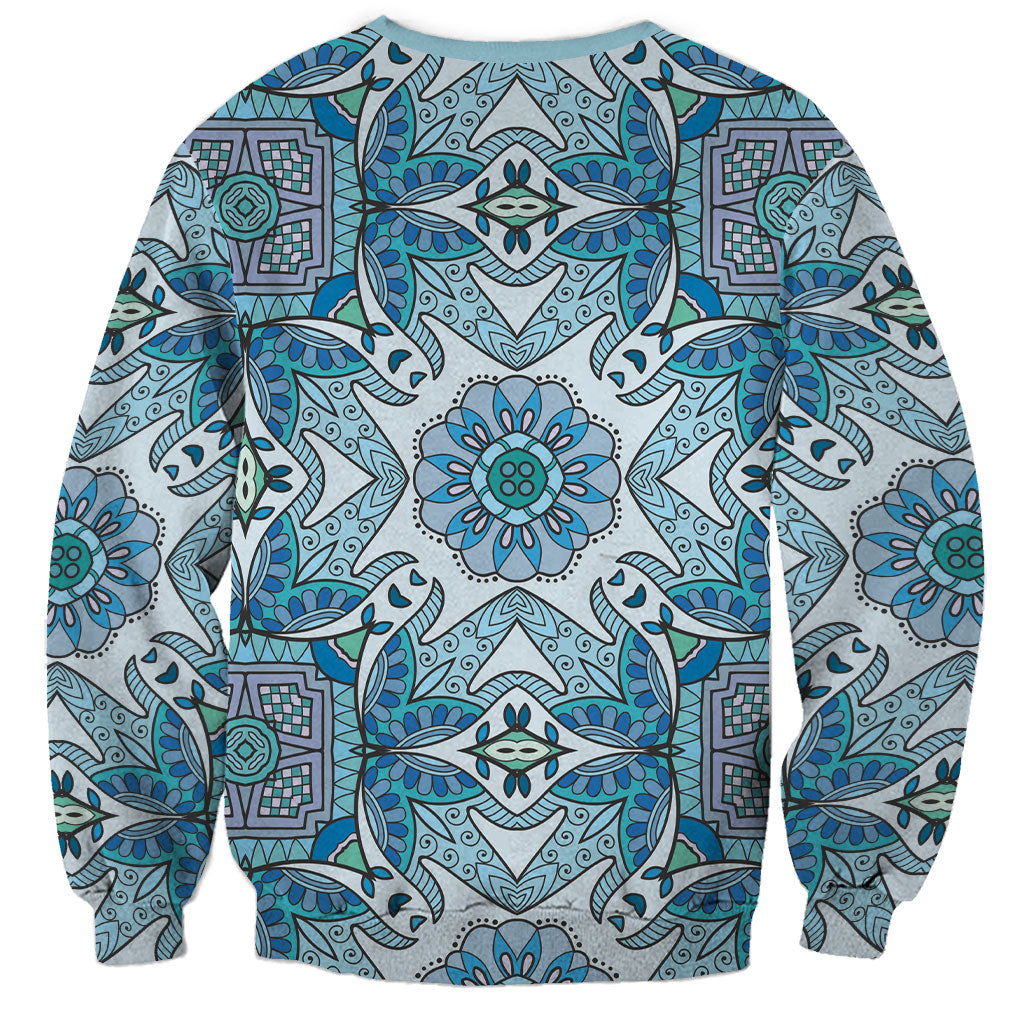 Indian Mandala Pattern Sweatshirt Blue Geometric Floral Mandala