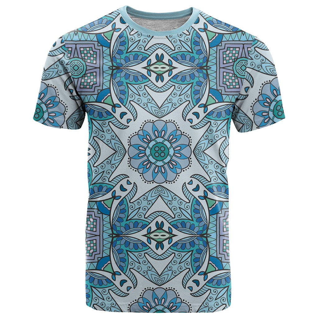 Indian Mandala Pattern T Shirt Blue Geometric Floral Mandala